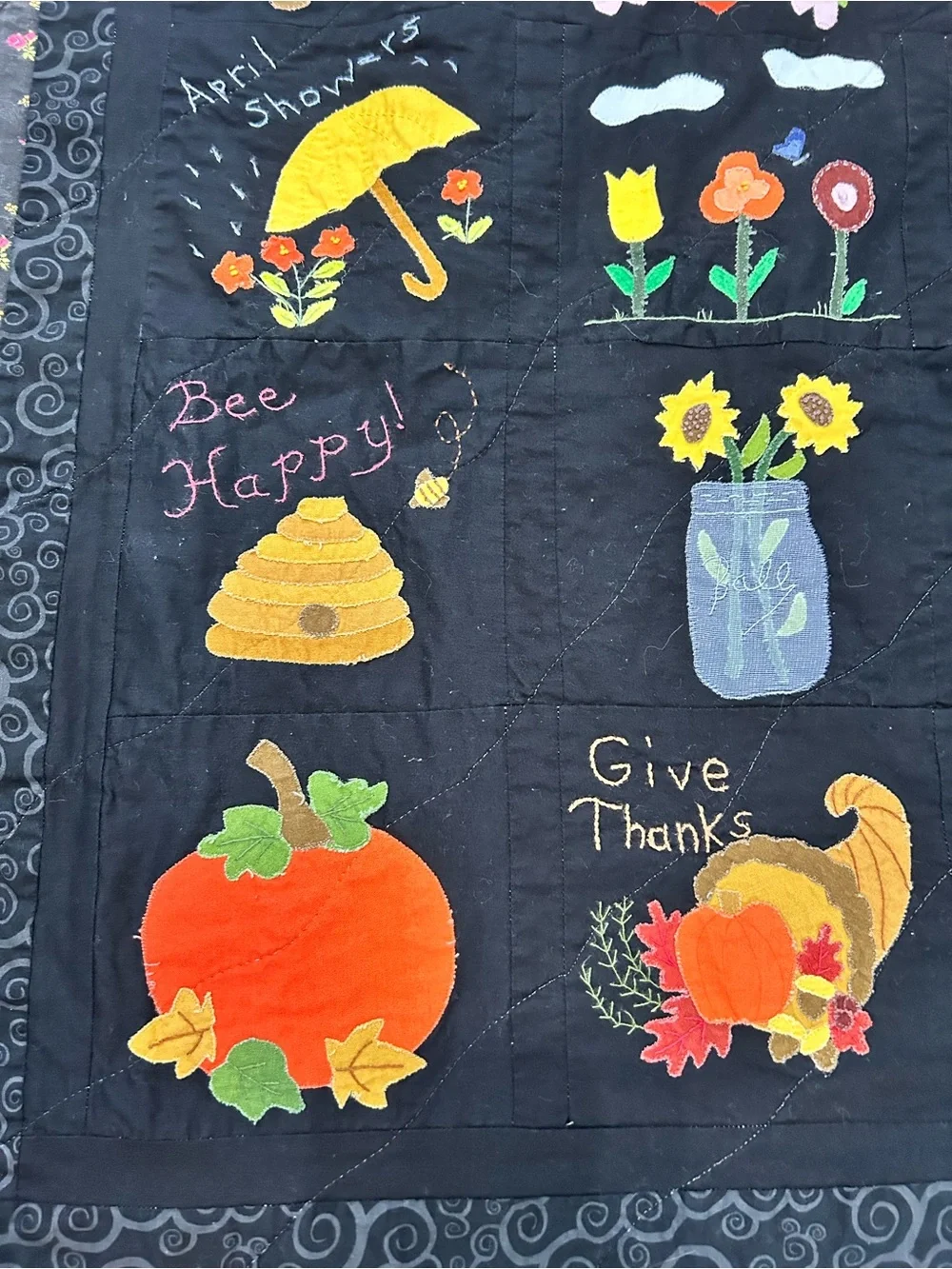 Handmade Four Seasons Applique Quilt Wall Hanging 45x48